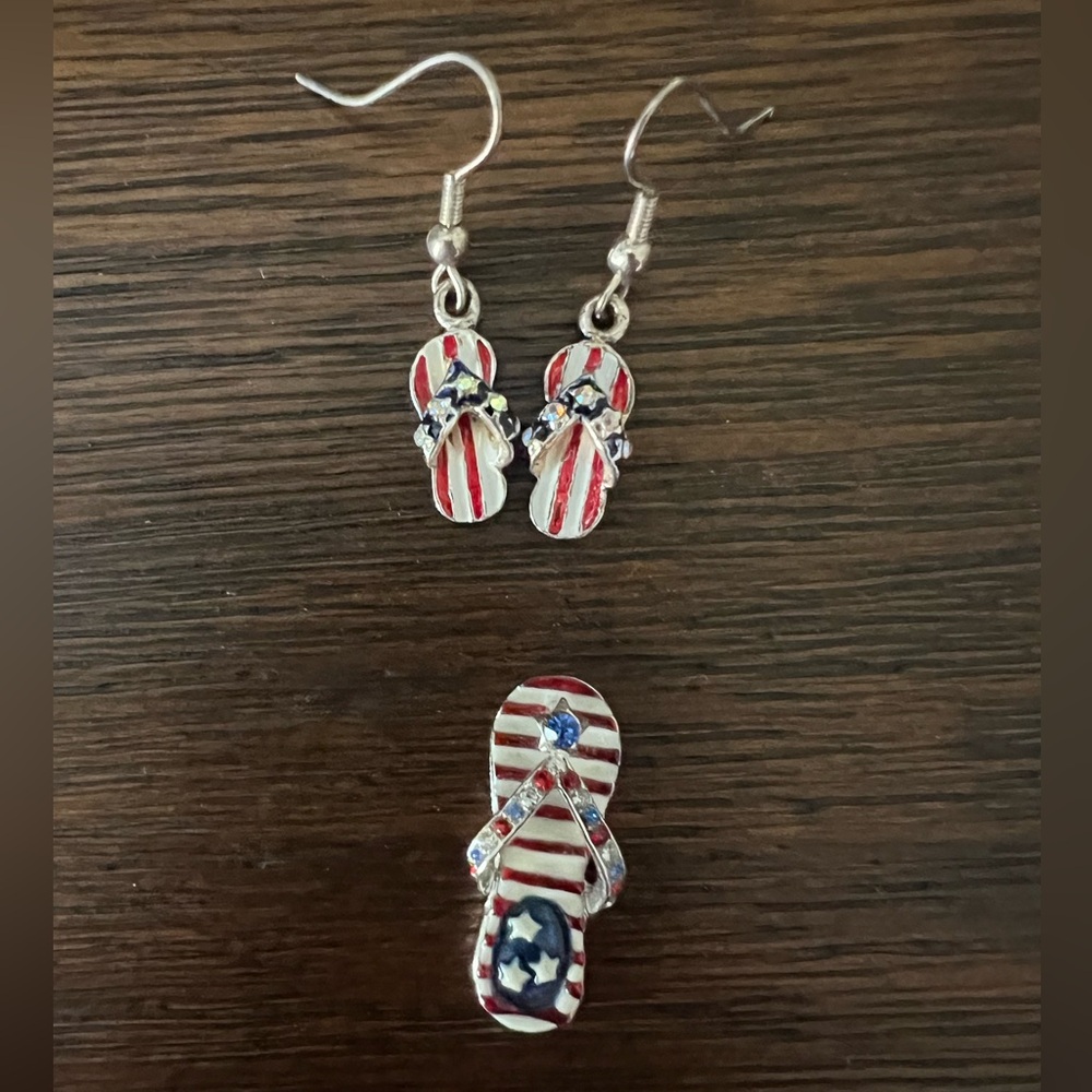 Patriotic Flip Flop Earrings and Pendant Set